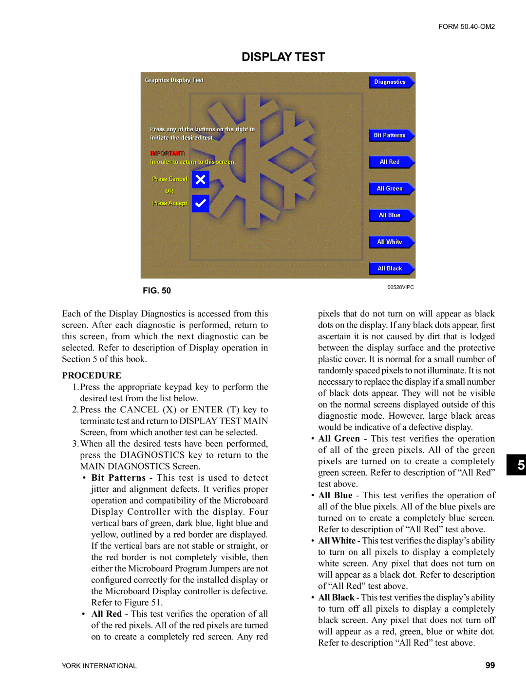 York 00497VIP manual Display Test, Procedure 