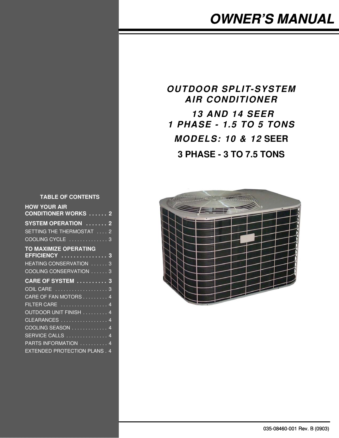 York 035-08460-001 owner manual Outdoor Split-System Air Conditioner, AND 14 SEER, Table Of Contents How Your Air 