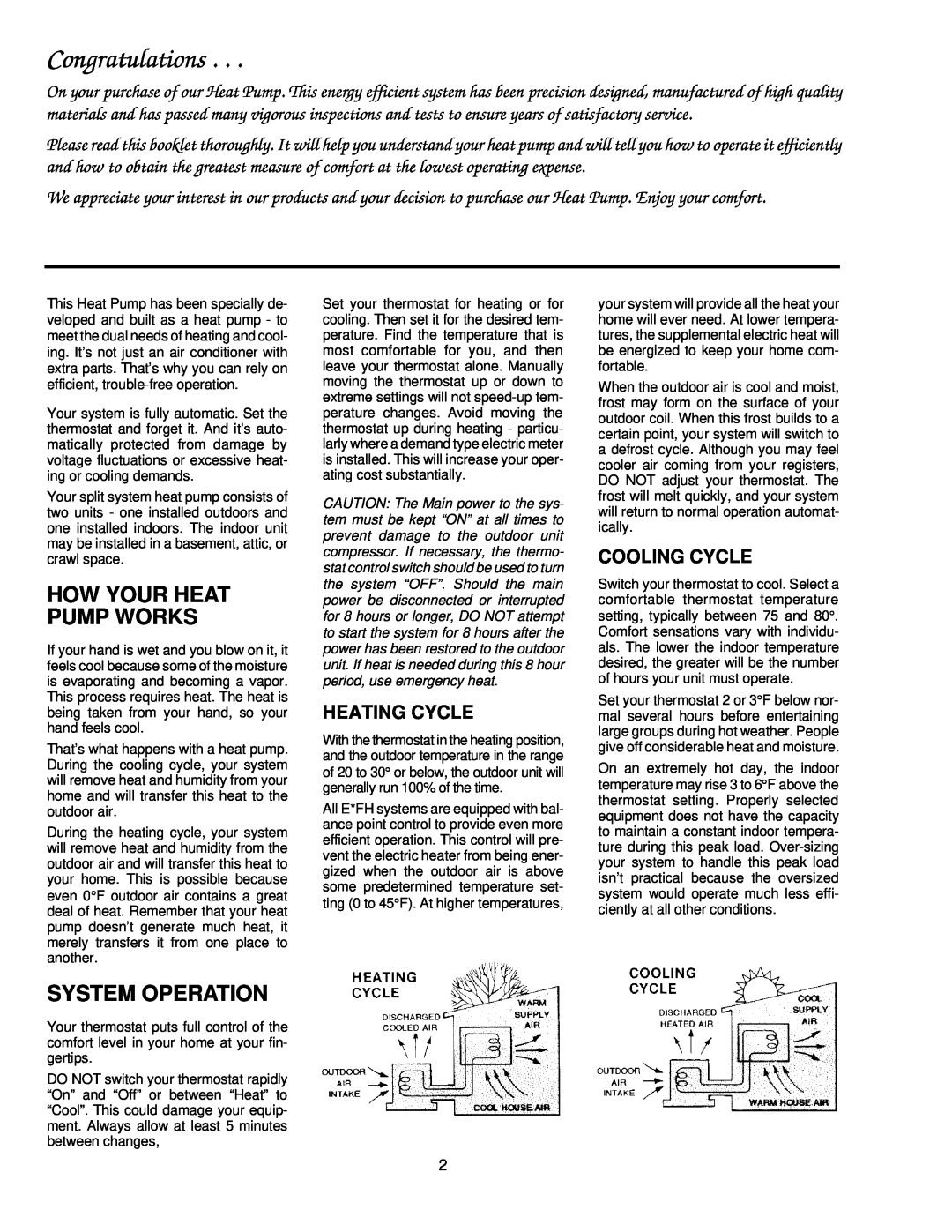York 035-09319 manual How Your Heat Pump Works, System Operation, Heating Cycle, Cooling Cycle, Congratulations 