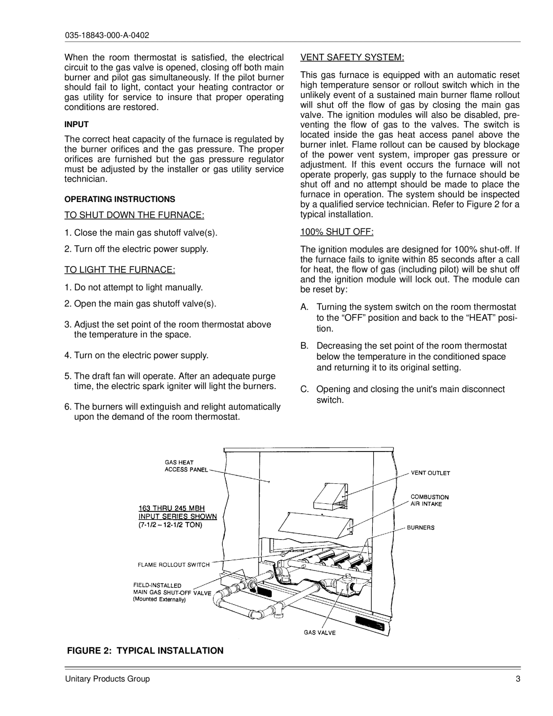 York 035-18843-000-a-0402 manual To Shut Down the Furnace, To Light the Furnace, Vent Safety System 