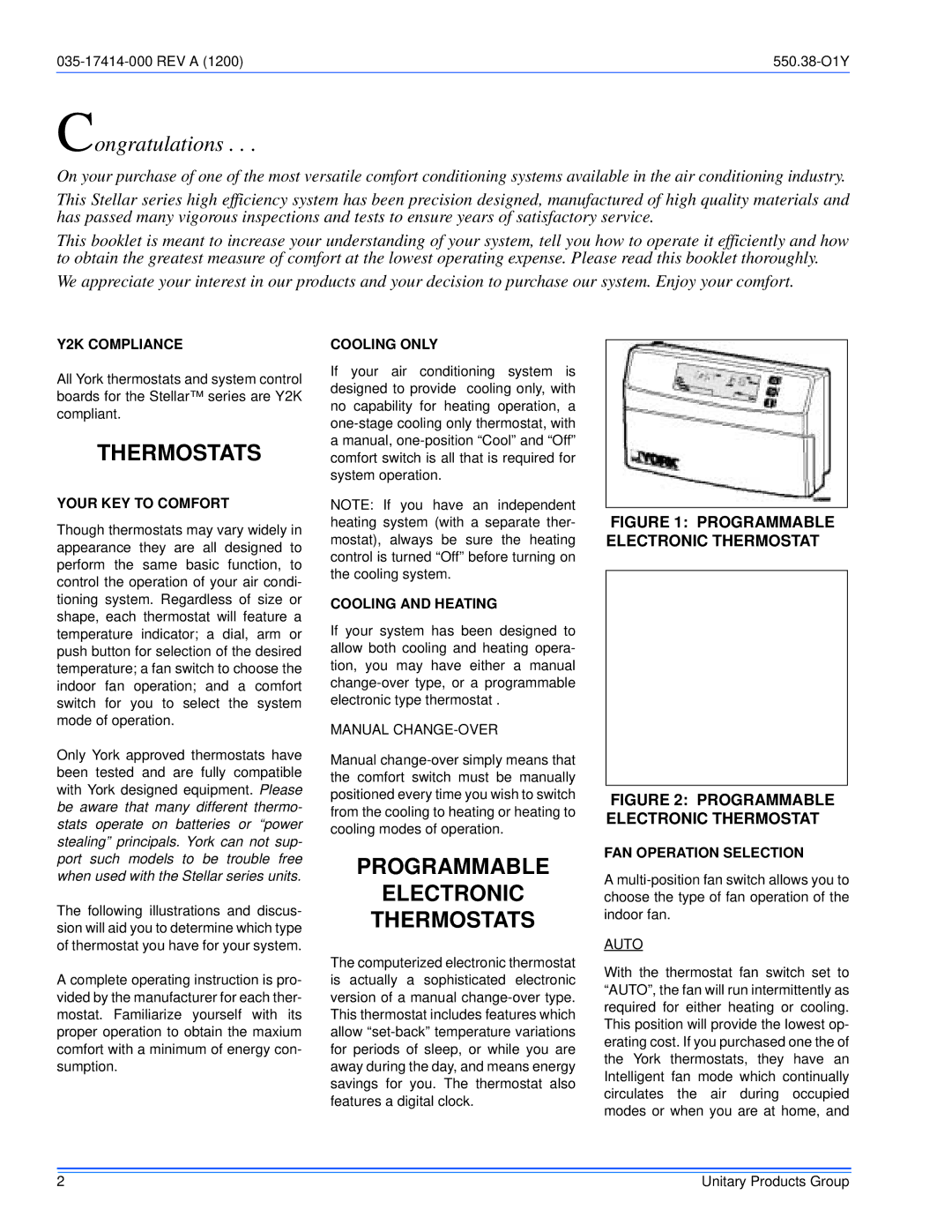 York 12 SEER H*AH024 - 60 owner manual Programmable Electronic Thermostats 