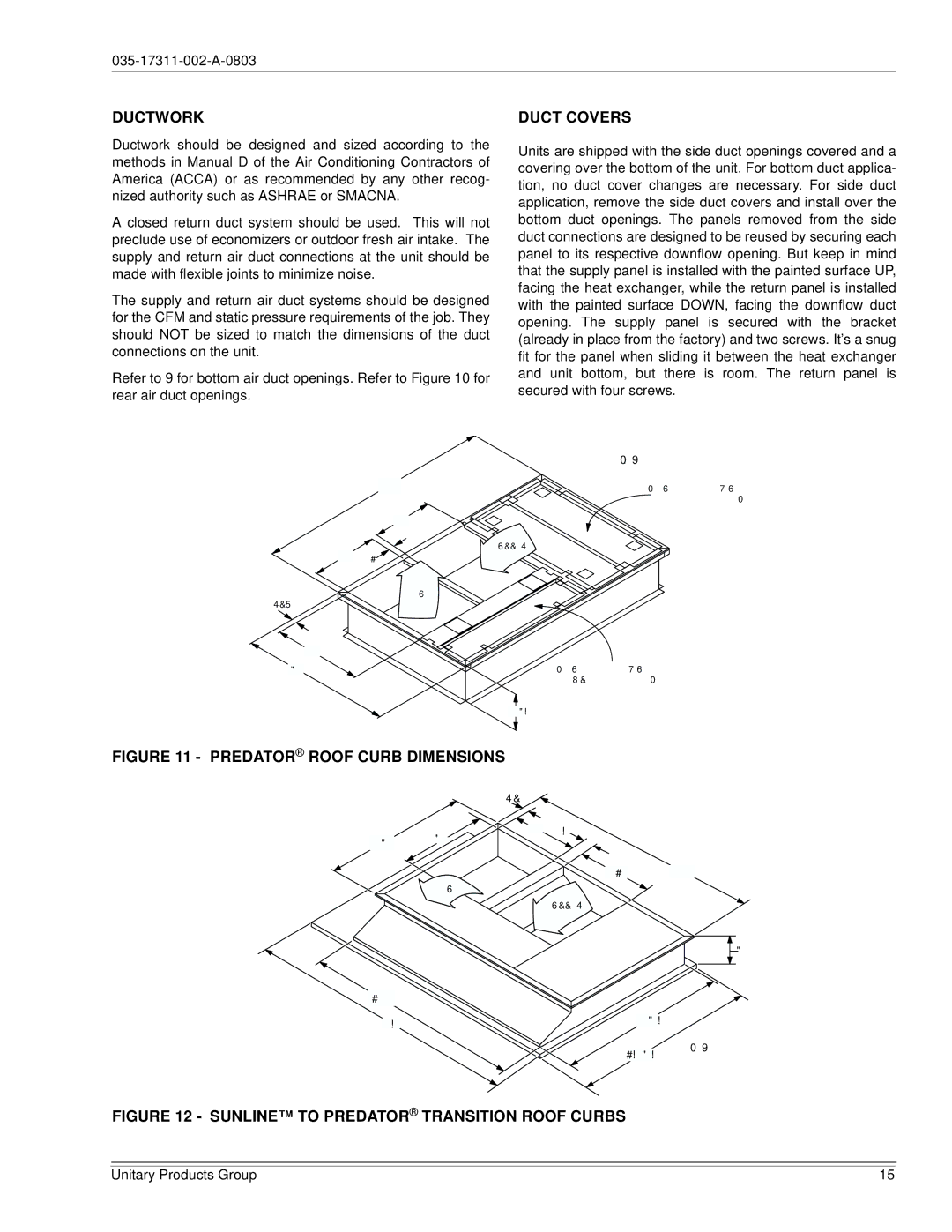 York 120, 150 installation manual Ductwork, Duct Covers 