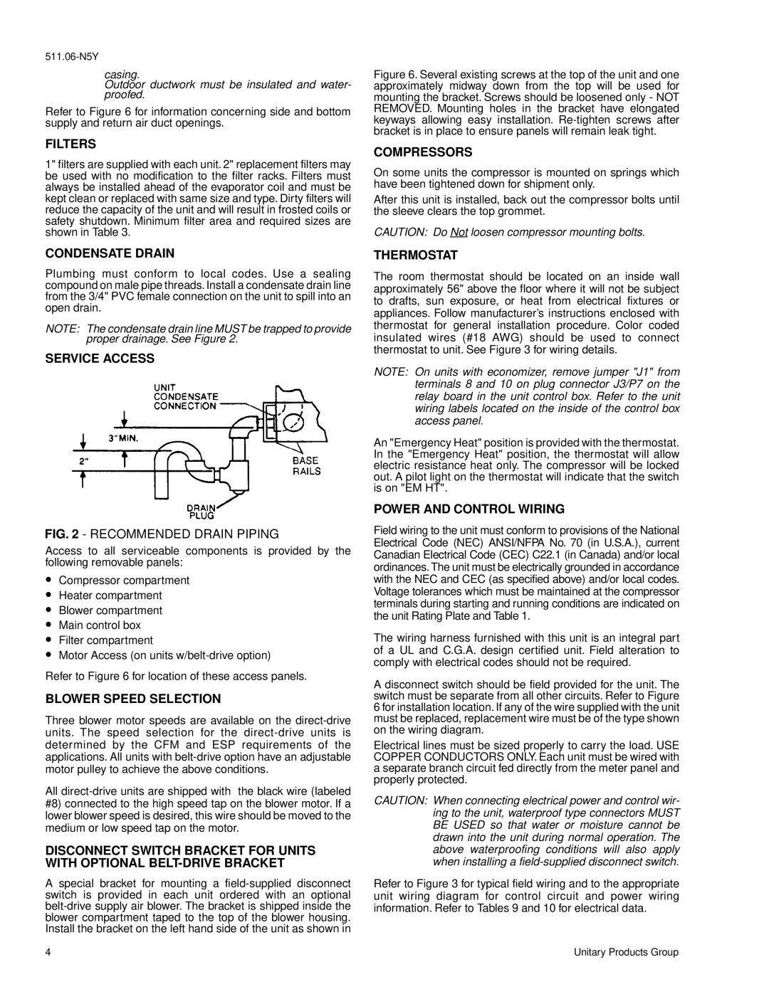 York 2000 Filters, Condensate Drain, Service Access, Blower Speed Selection, Compressors, Thermostat 