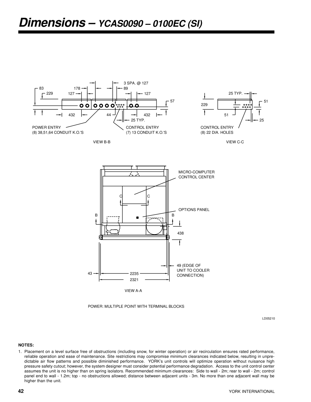 York 28971AR manual Dimensions YCAS0090 0100EC SI 