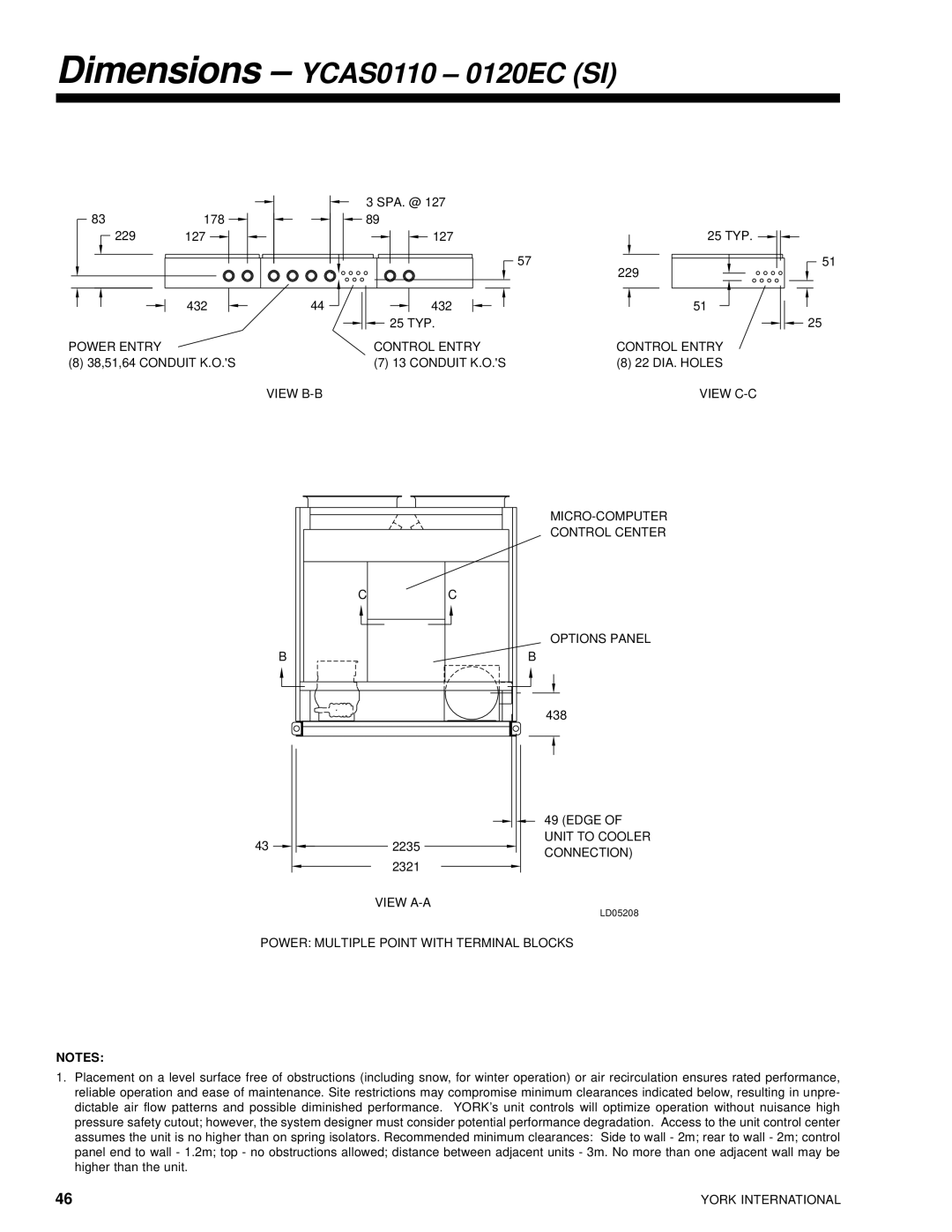 York 28971AR manual Dimensions YCAS0110 0120EC SI 