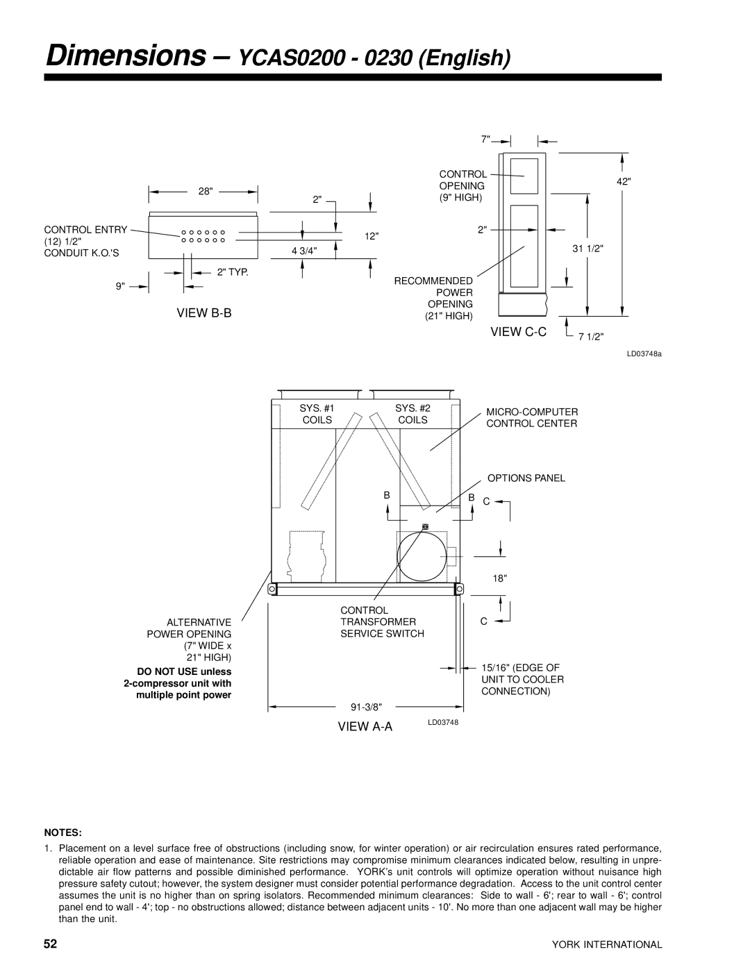 York 28971AR manual Dimensions YCAS0200 0230 English 