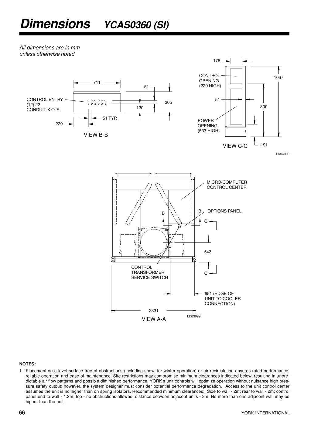 York 28971AR manual Dimensions YCAS0360 SI 