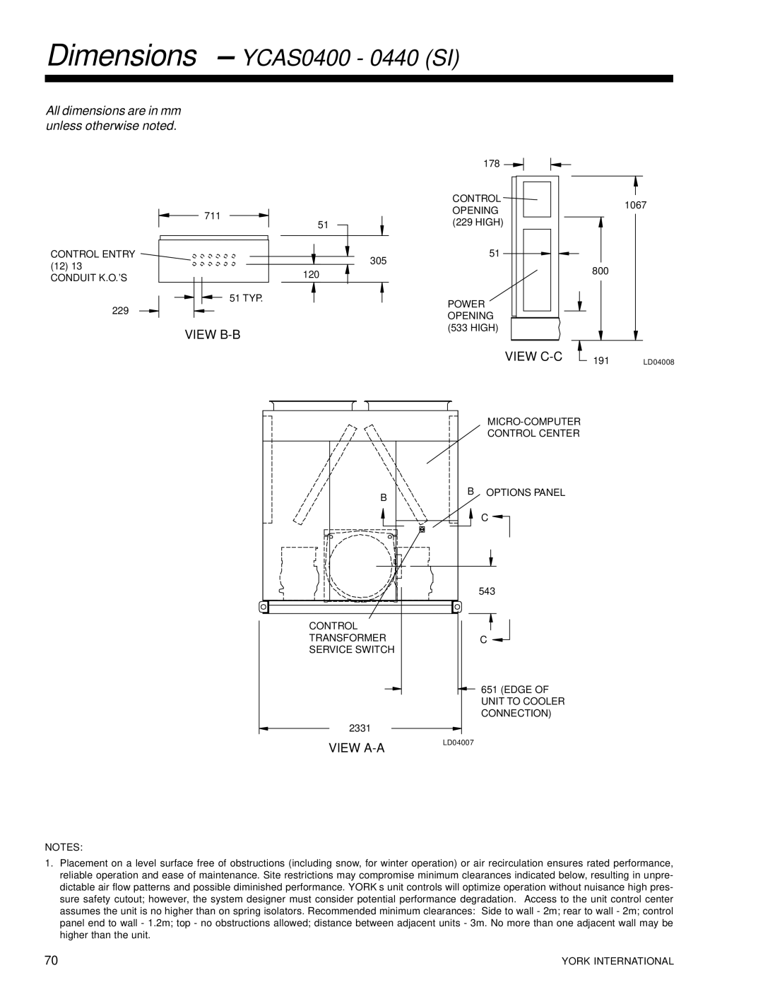 York 28971AR manual Dimensions YCAS0400 0440 SI 