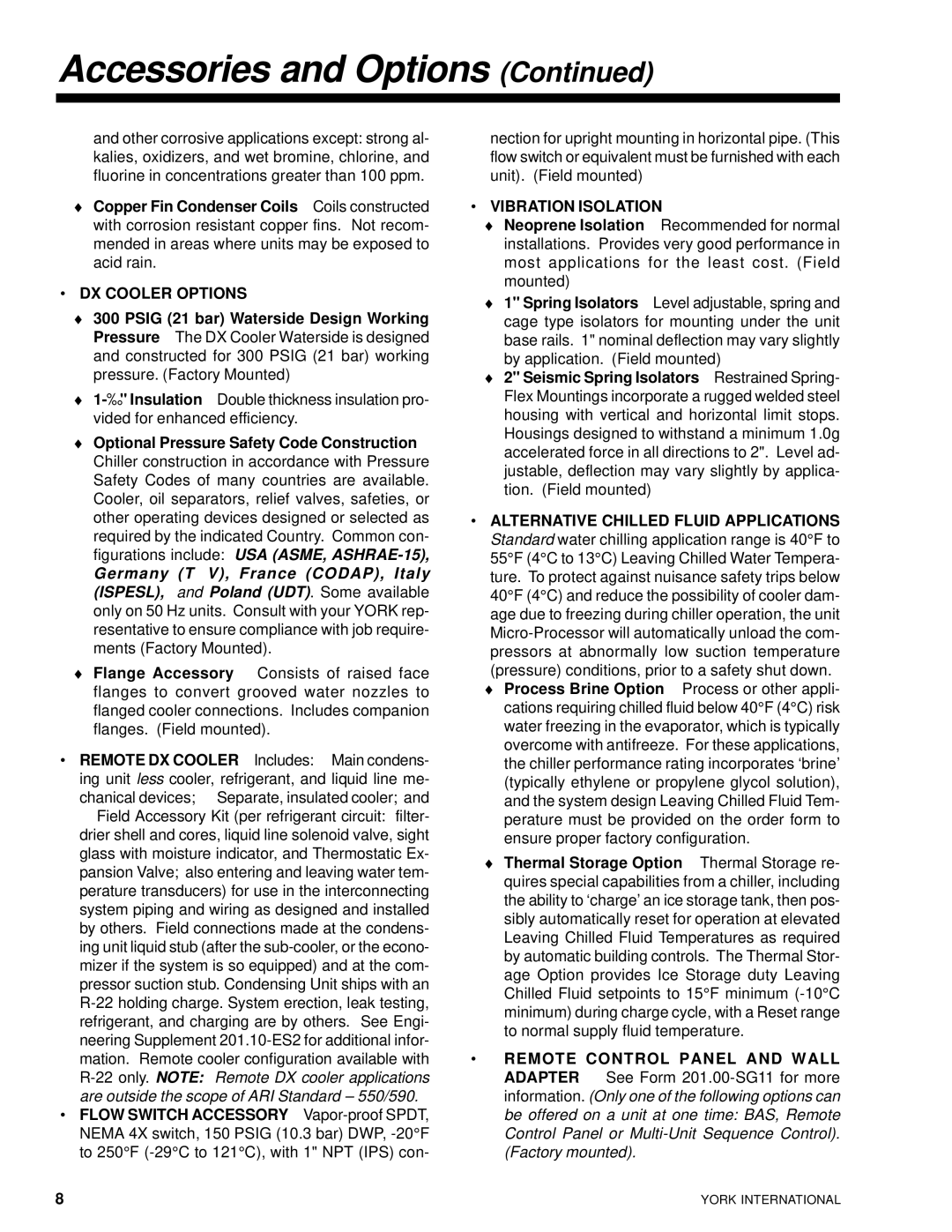 York 28971AR manual DX Cooler Options, Vibration Isolation 