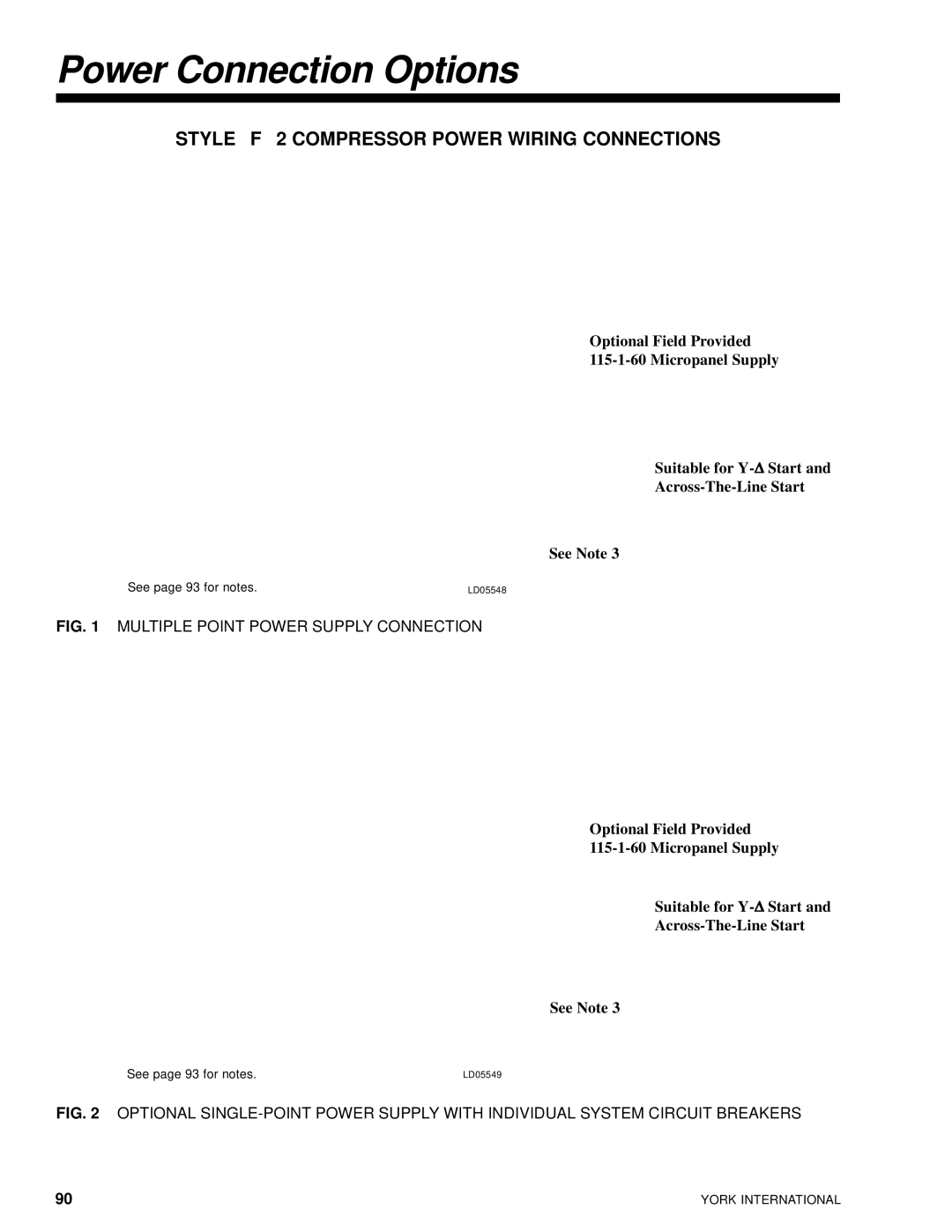 York 28971AR manual Power Connection Options, Style F 2 Compressor Power Wiring Connections 