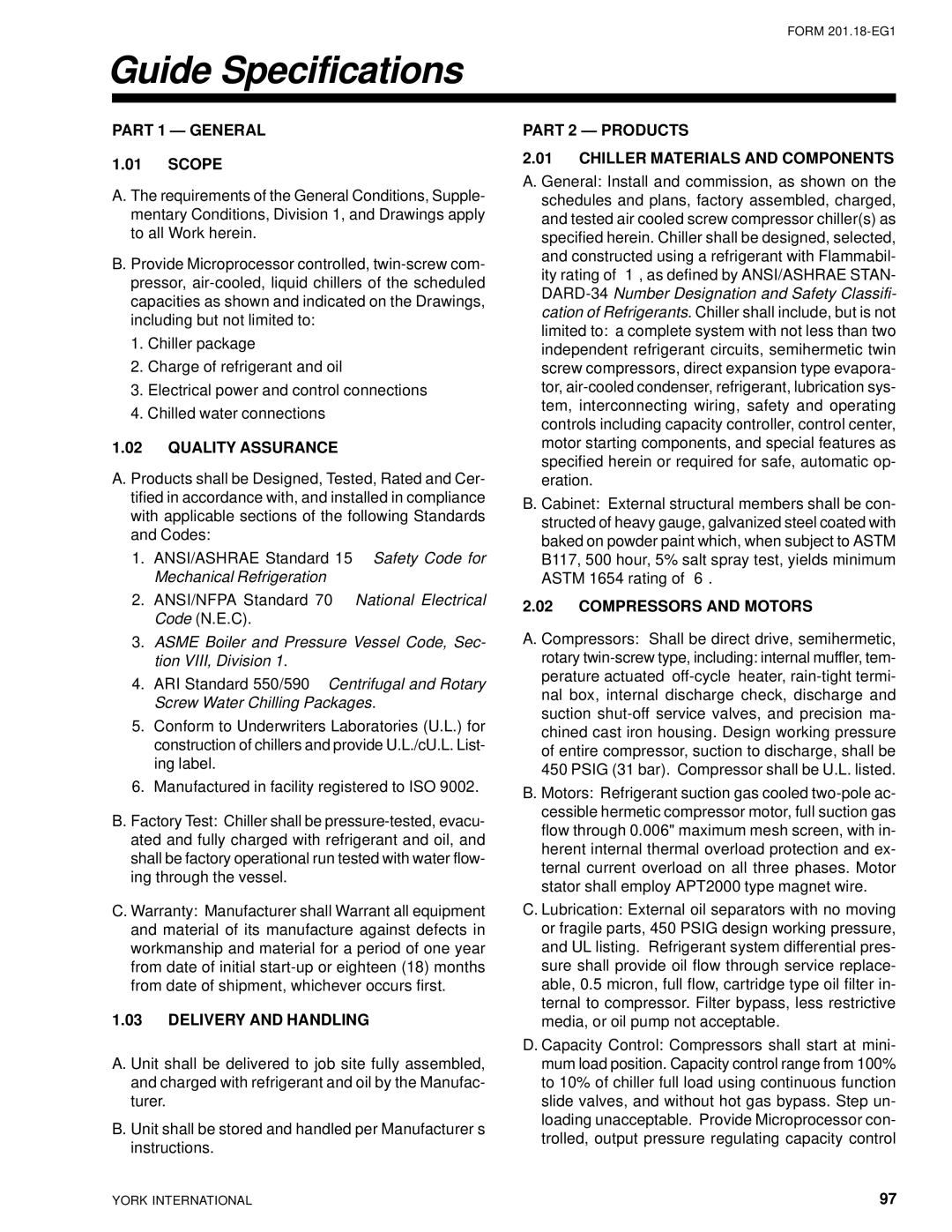 York 28971AR manual Guide Specifications 