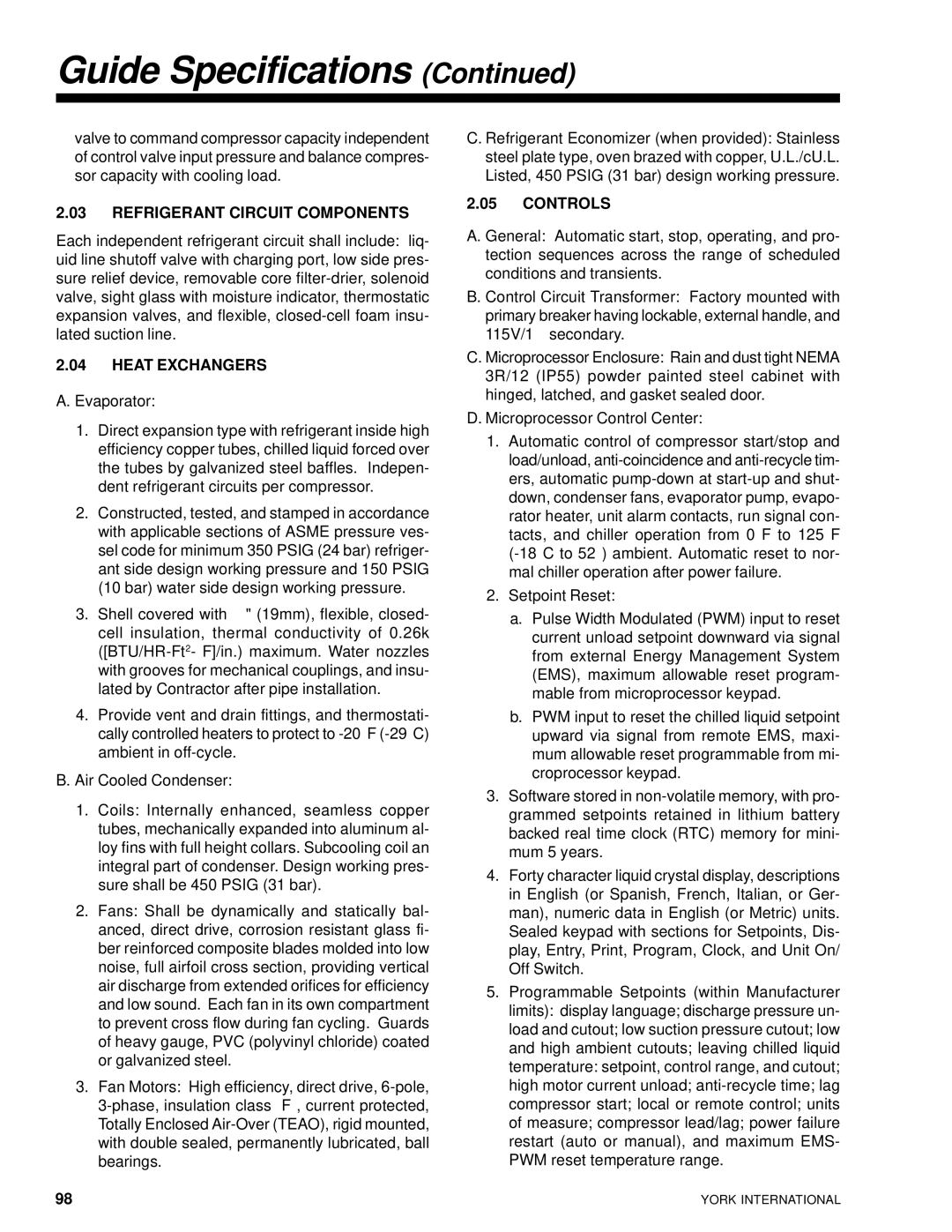 York 28971AR manual Refrigerant Circuit Components, Heat Exchangers, Controls 