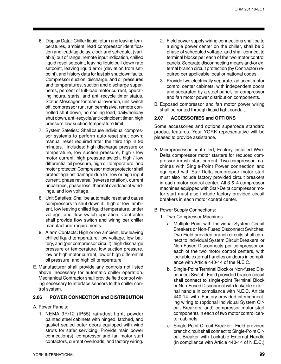 York 28971AR manual Power Connection and Distribution 