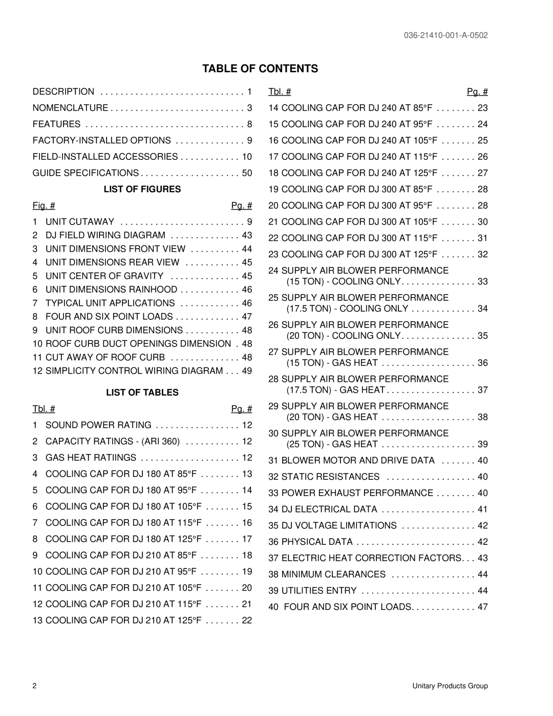 York 300 warranty Table of Contents 