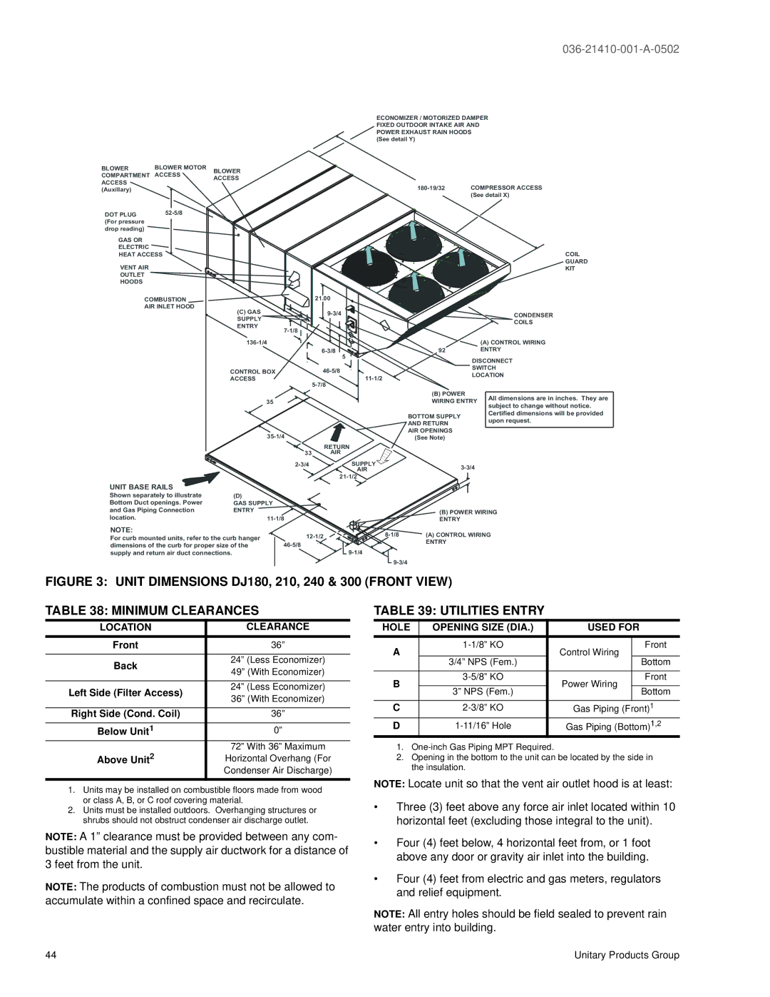 York 300 warranty Utilities Entry, Back 