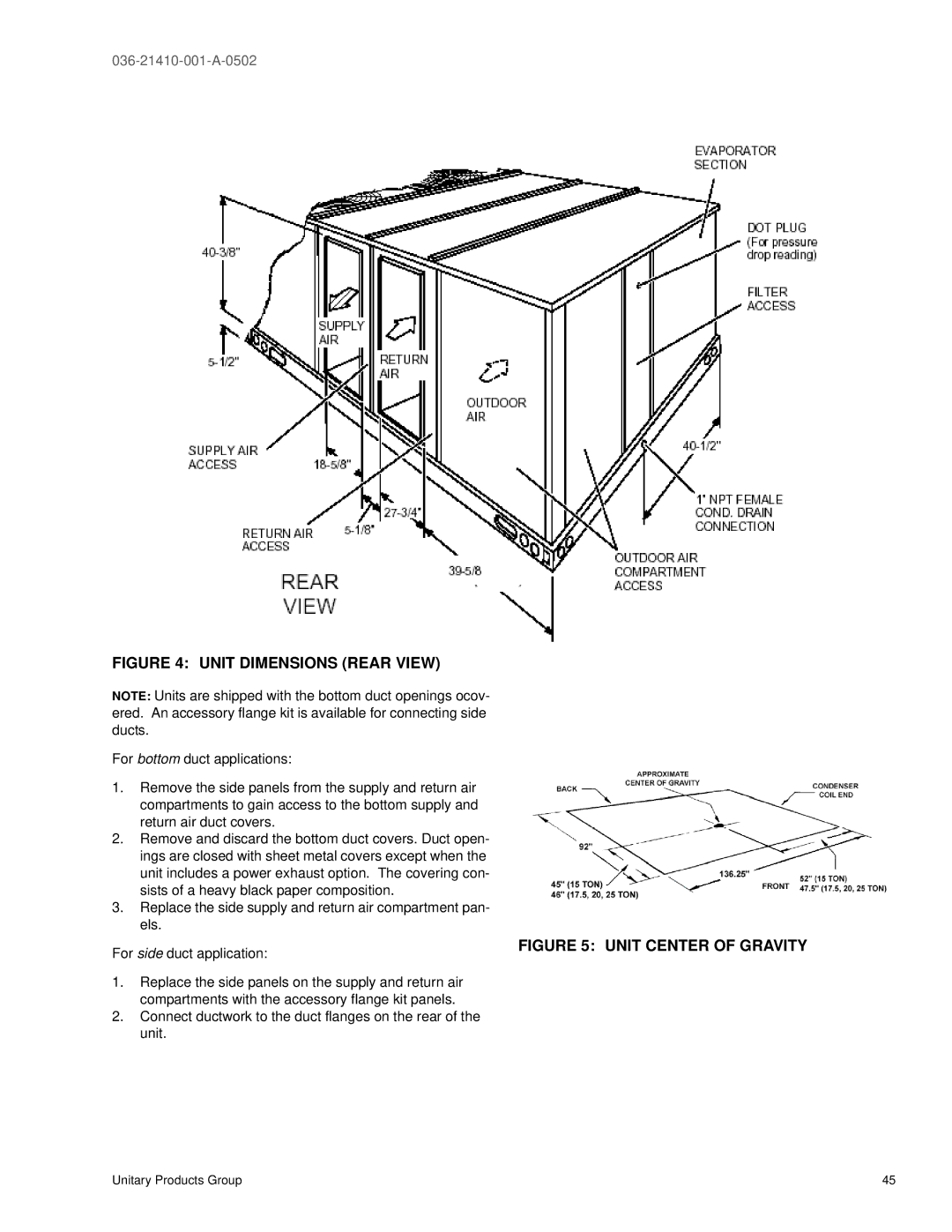 York 300 warranty Unit Dimensions Rear View 