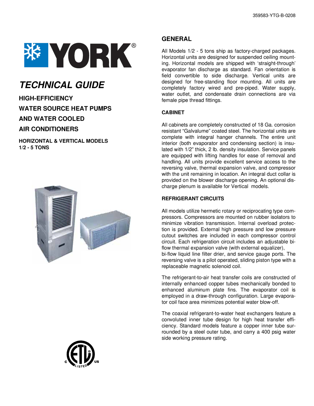 York 359583-YTG-B-0208 manual Technical Guide 