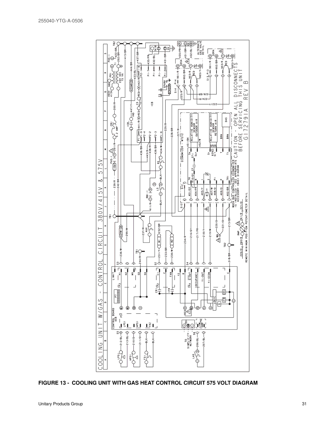 York 60, 36, 48 warranty Cooling Unit with GAS Heat Control Circuit 575 Volt Diagram 