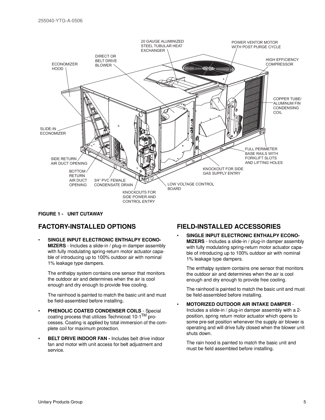 York 48, 36, 60 warranty FACTORY-INSTALLED Options, FIELD-INSTALLED Accessories 