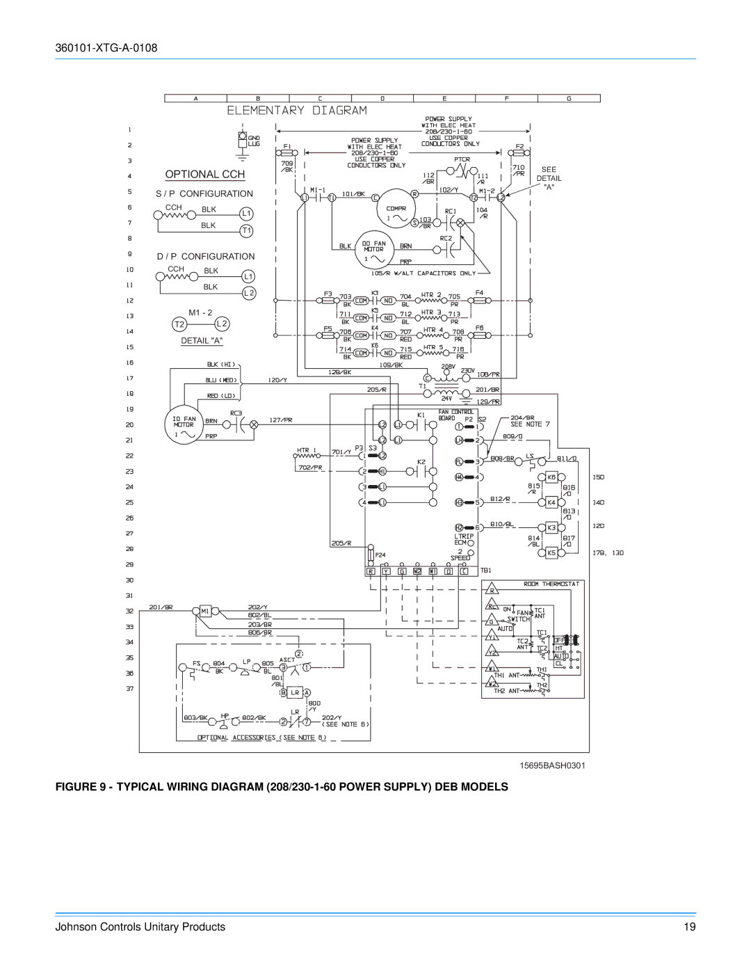 York 360101-XTG-A-0108 manual Typical Wiring Diagram 208/230-1-60 Power Supply DEB Models 