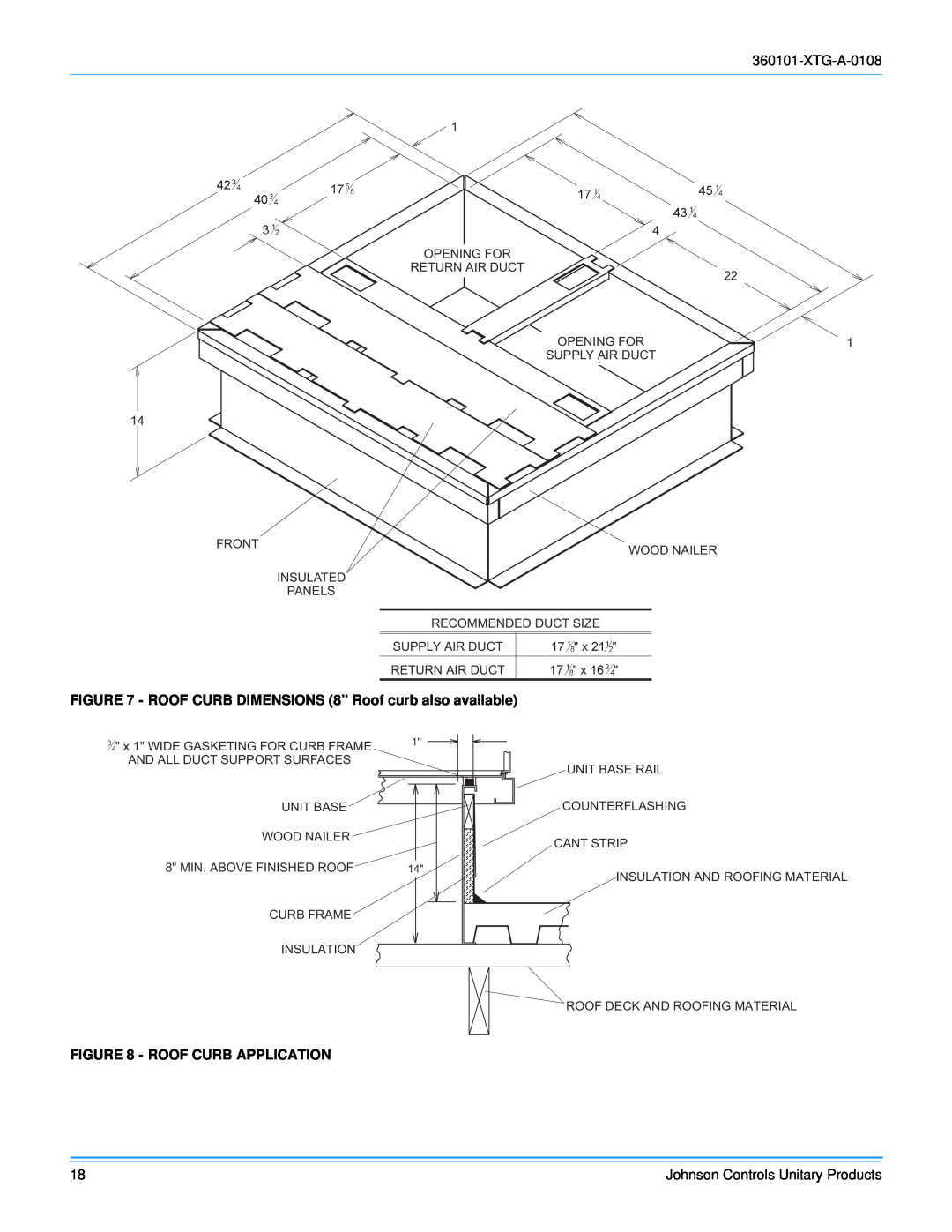 York 360101-XTG-A-0108 manual Roof Curb Application 