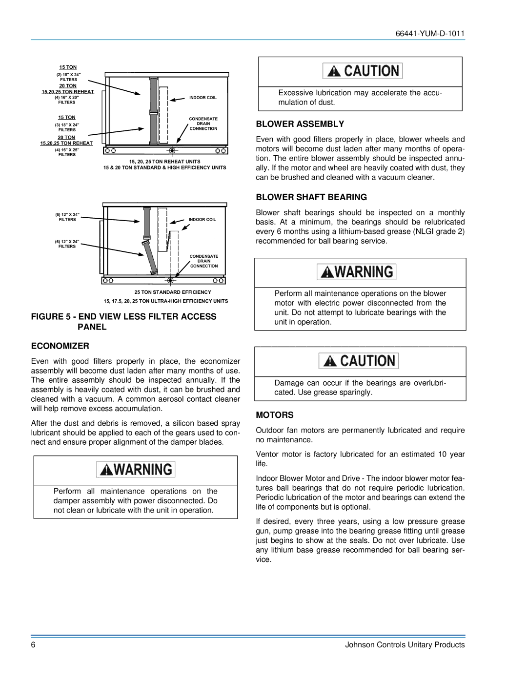 York 66441-YUM-D-1011 manual Blower Assembly, Blower Shaft Bearing, Motors 