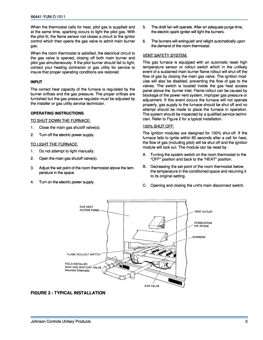 York 66441-YUM-D-1011 manual Typical Installation, Input, Operating Instructions 