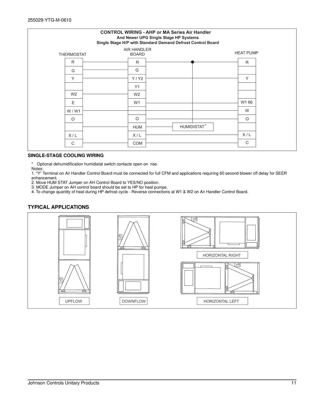 York AHP18 specifications Typical Applications, SINGLE-STAGE Cooling Wiring 