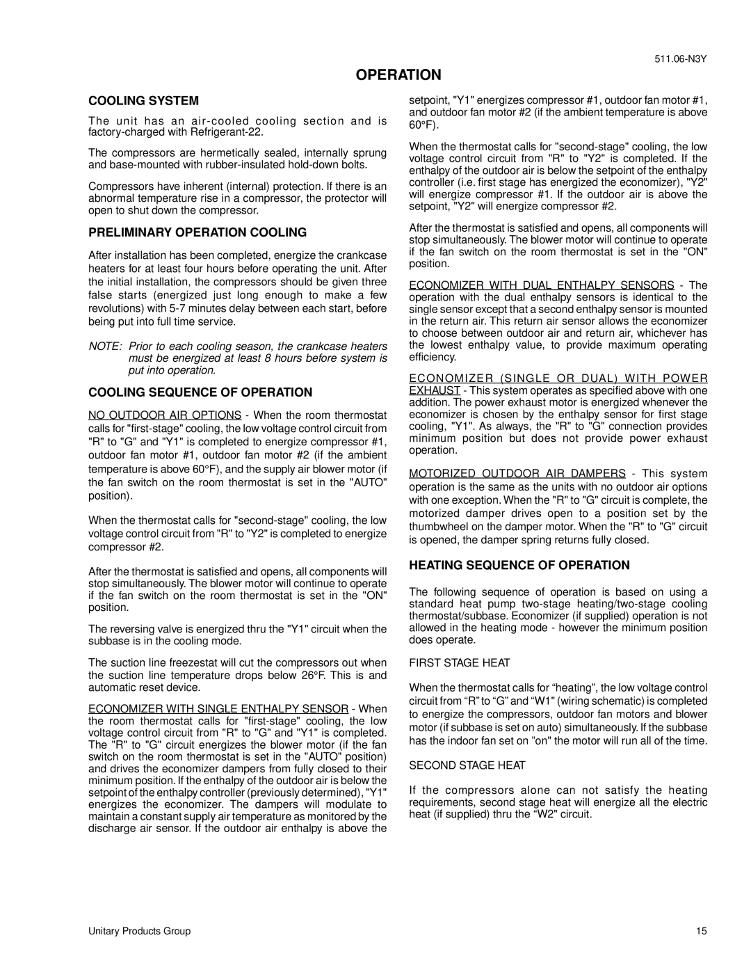 York B1CH240, B1CH180 Cooling System, Preliminary Operation Cooling, Cooling Sequence of Operation 