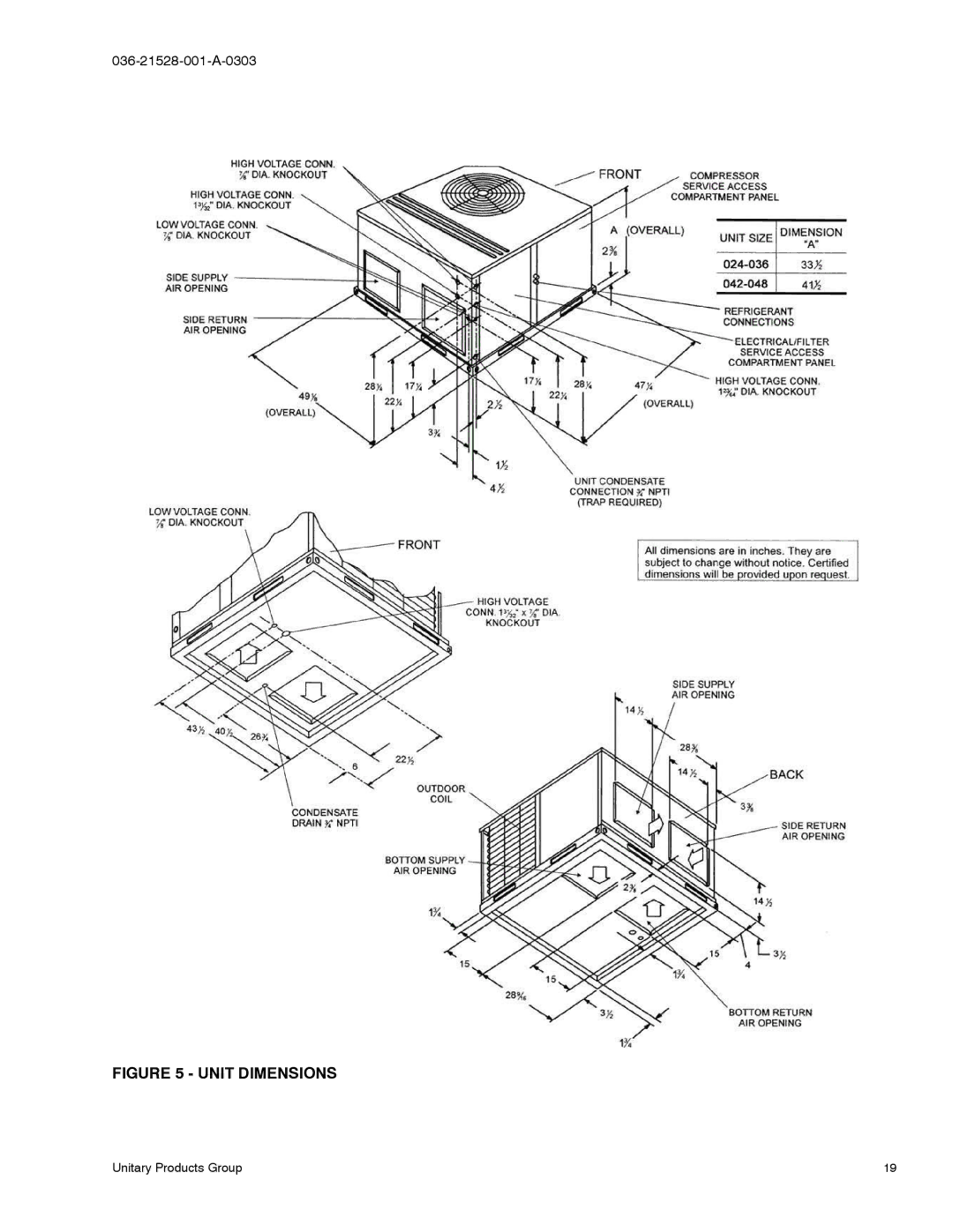 York B1HP024 THRU 048 manual Unit Dimensions 