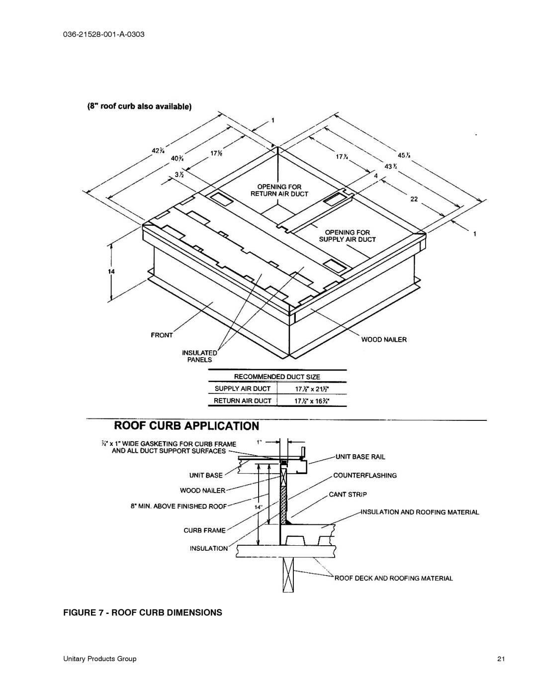 York B1HP024 THRU 048 manual Roof Curb Dimensions 