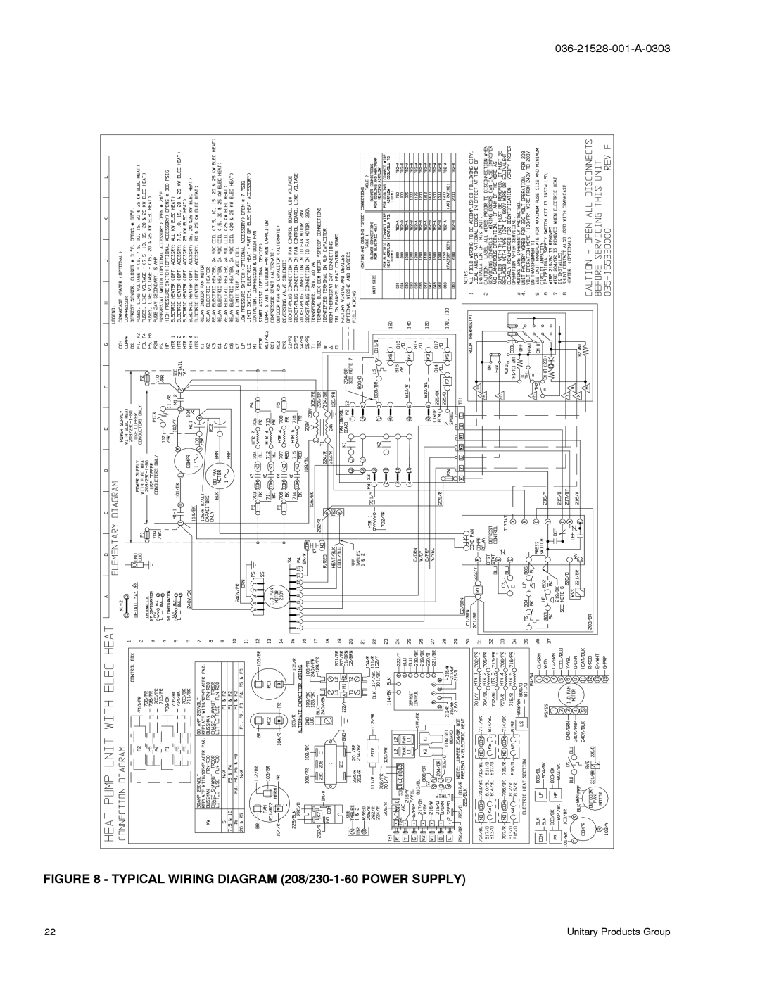 York B1HP024 THRU 048 manual Typical Wiring Diagram 208/230-1-60 Power Supply 