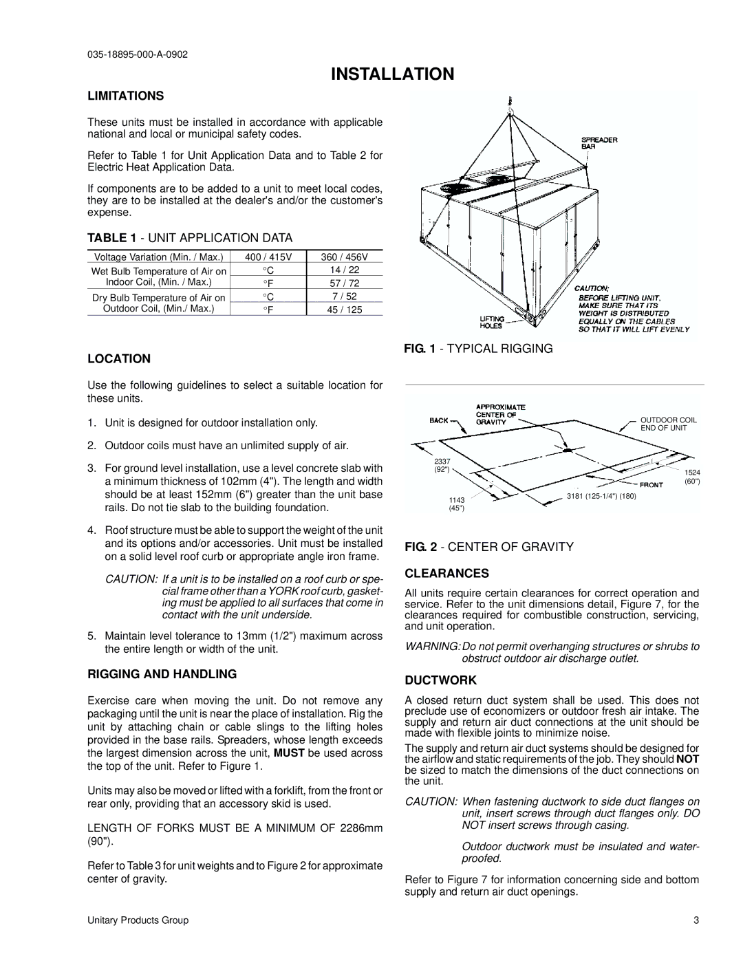 York B2CH180 installation instructions Installation 