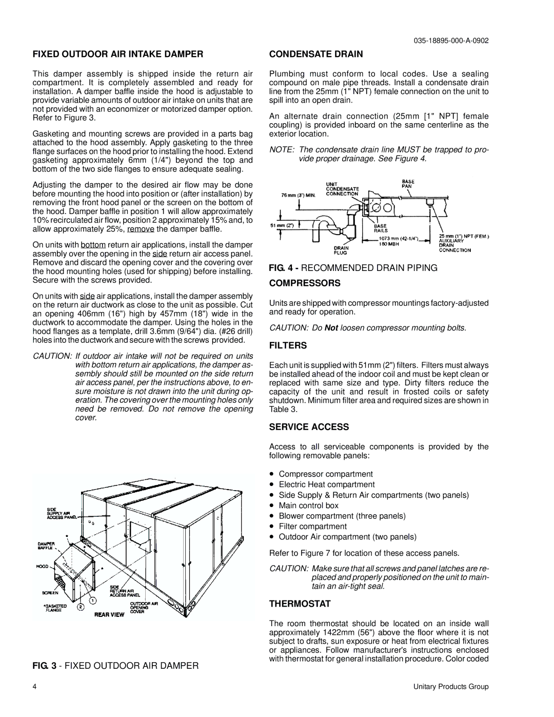 York B2CH180 Fixed Outdoor AIR Intake Damper, Condensate Drain, Compressors, Filters, Service Access, Thermostat 