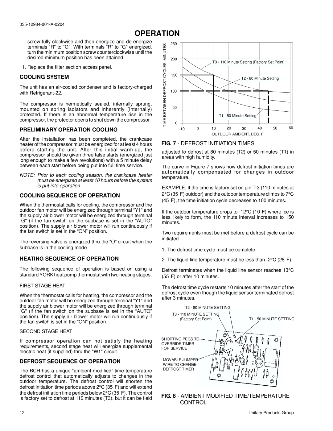 York B3CH 048 and 060 installation instructions Operation 