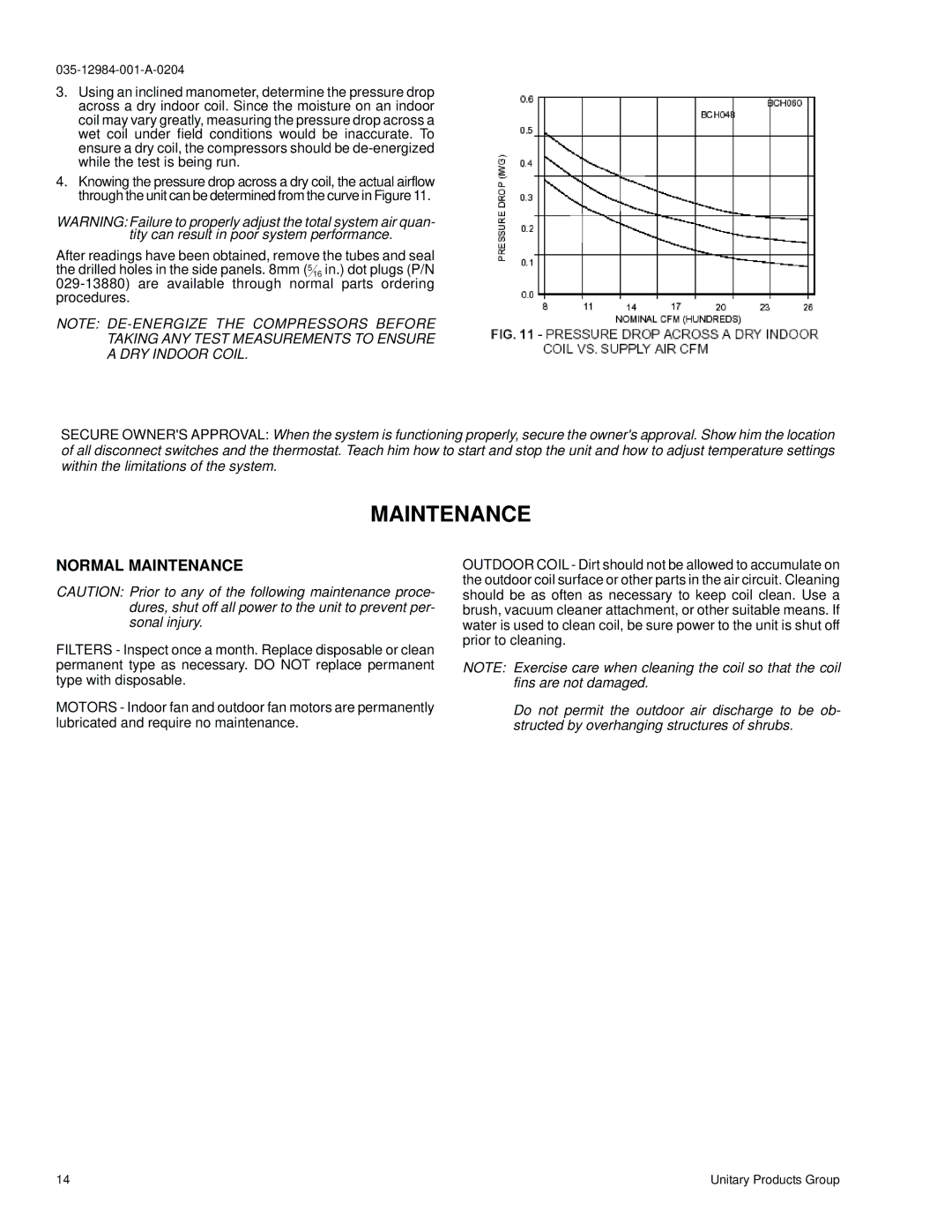 York B3CH 048 and 060 installation instructions Normal Maintenance 