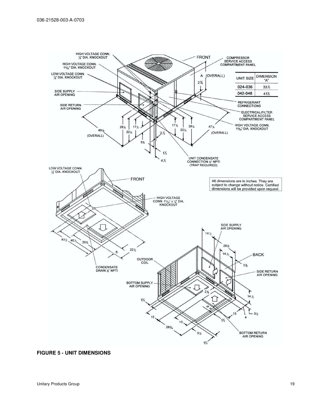 York BHP024 manual Unit Dimensions 