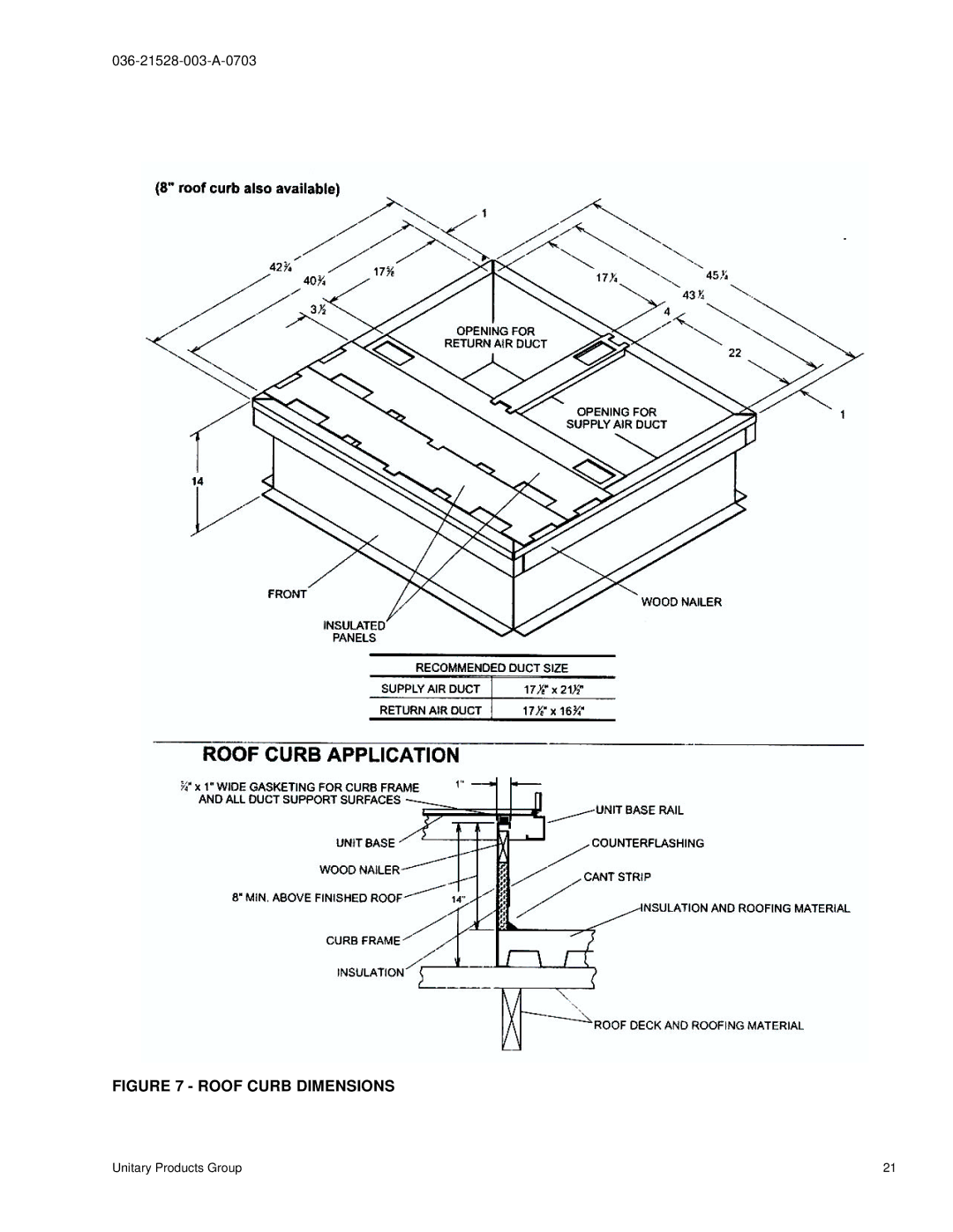 York BHP024 manual Roof Curb Dimensions 