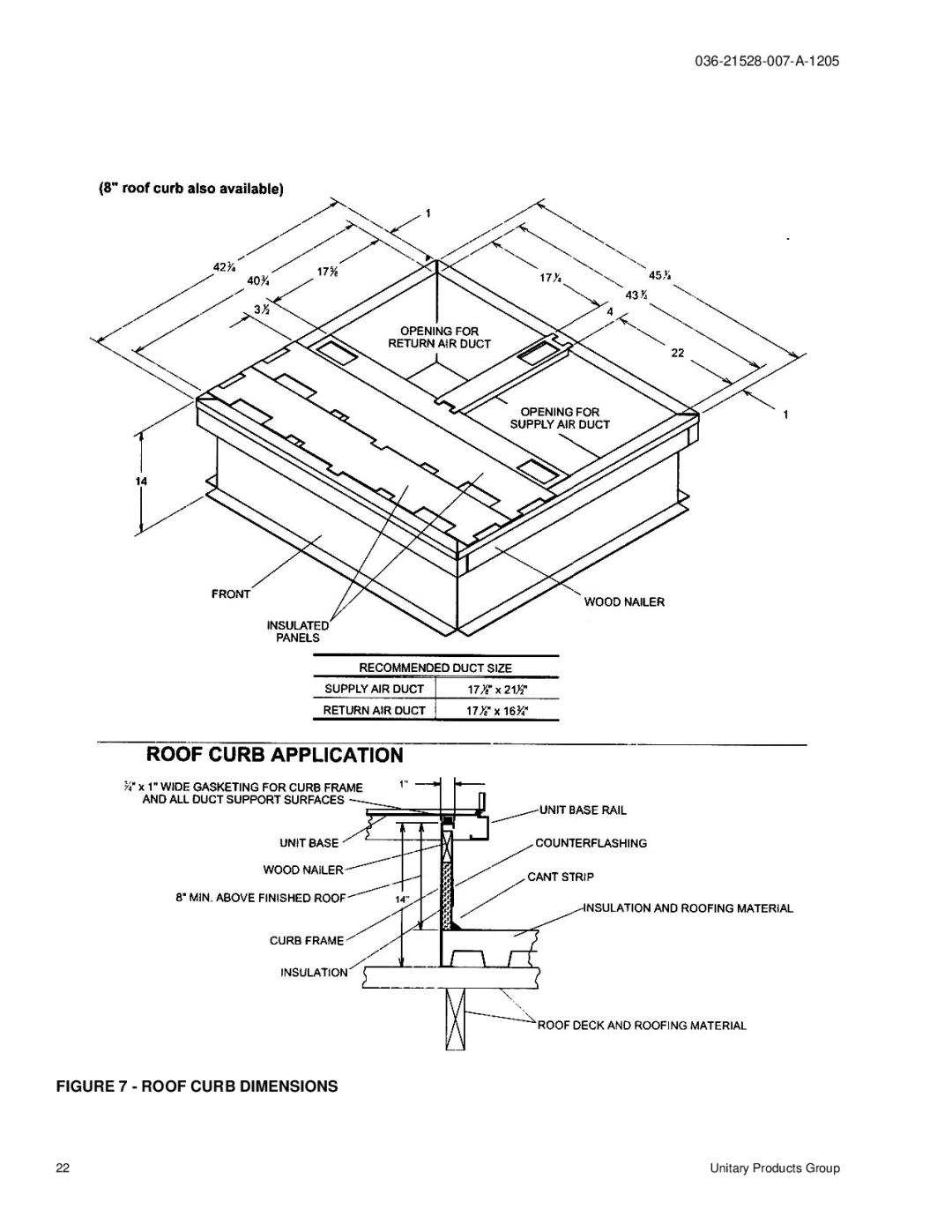 York BHP024 manual Roof Curb Dimensions 