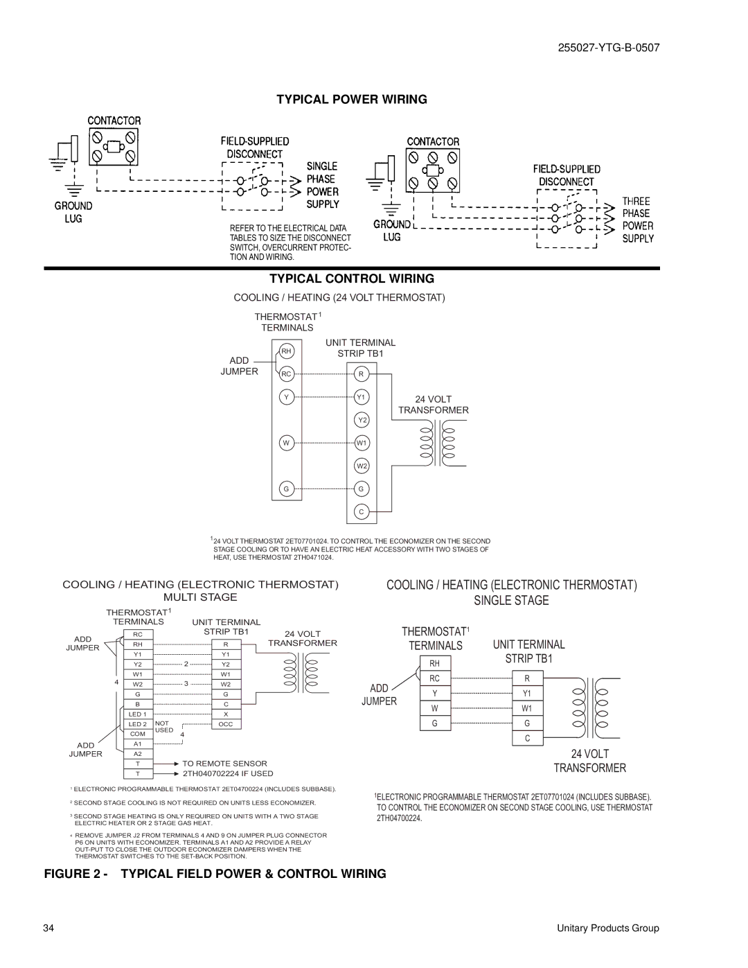 York BP 036 warranty Typical Power Wiring, Typical Control Wiring 