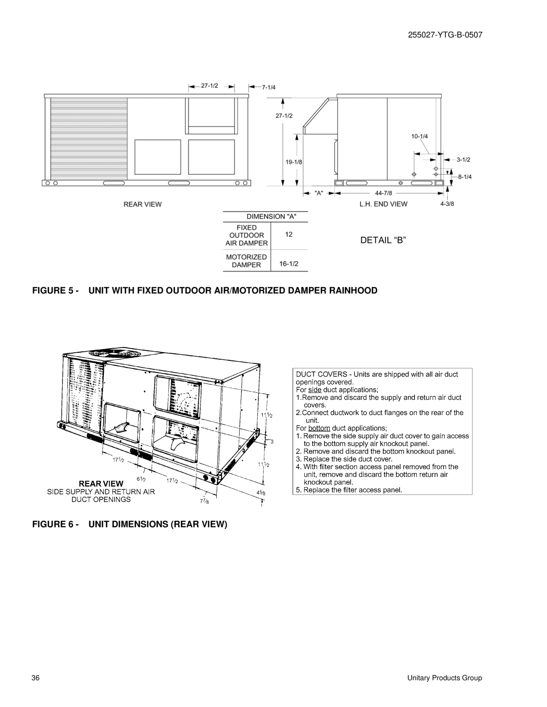 York BP 036 warranty Unit with Fixed Outdoor AIR/MOTORIZED Damper Rainhood 