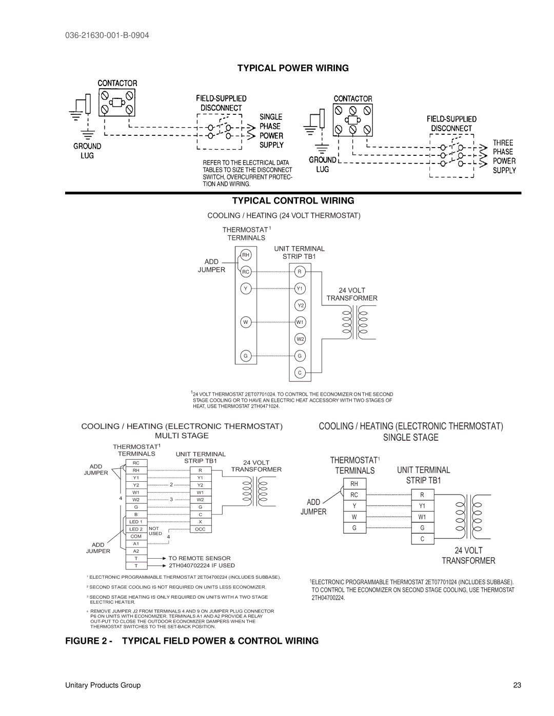 York BP 072 warranty Typical Power Wiring, Typical Control Wiring 