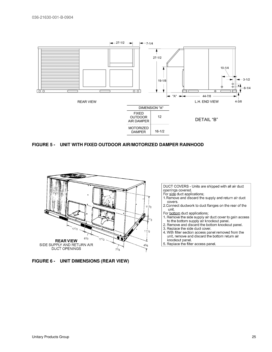 York BP 072 warranty Unit with Fixed Outdoor AIR/MOTORIZED Damper Rainhood 