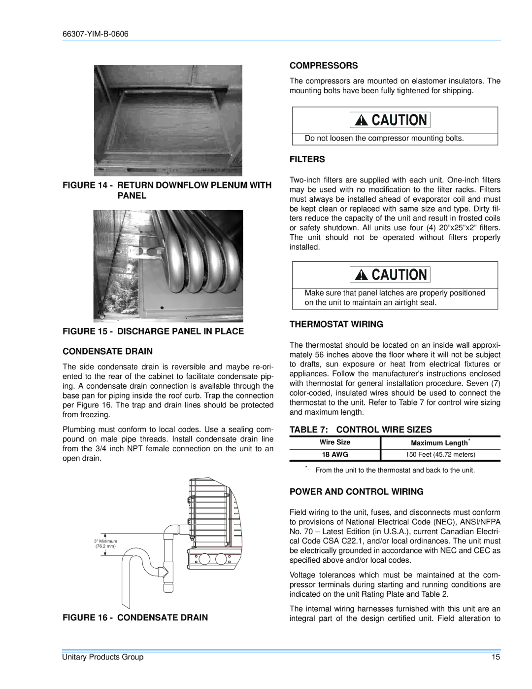 York BP120, BP 090 installation manual Compressors, Filters, Thermostat Wiring, Control Wire Sizes 