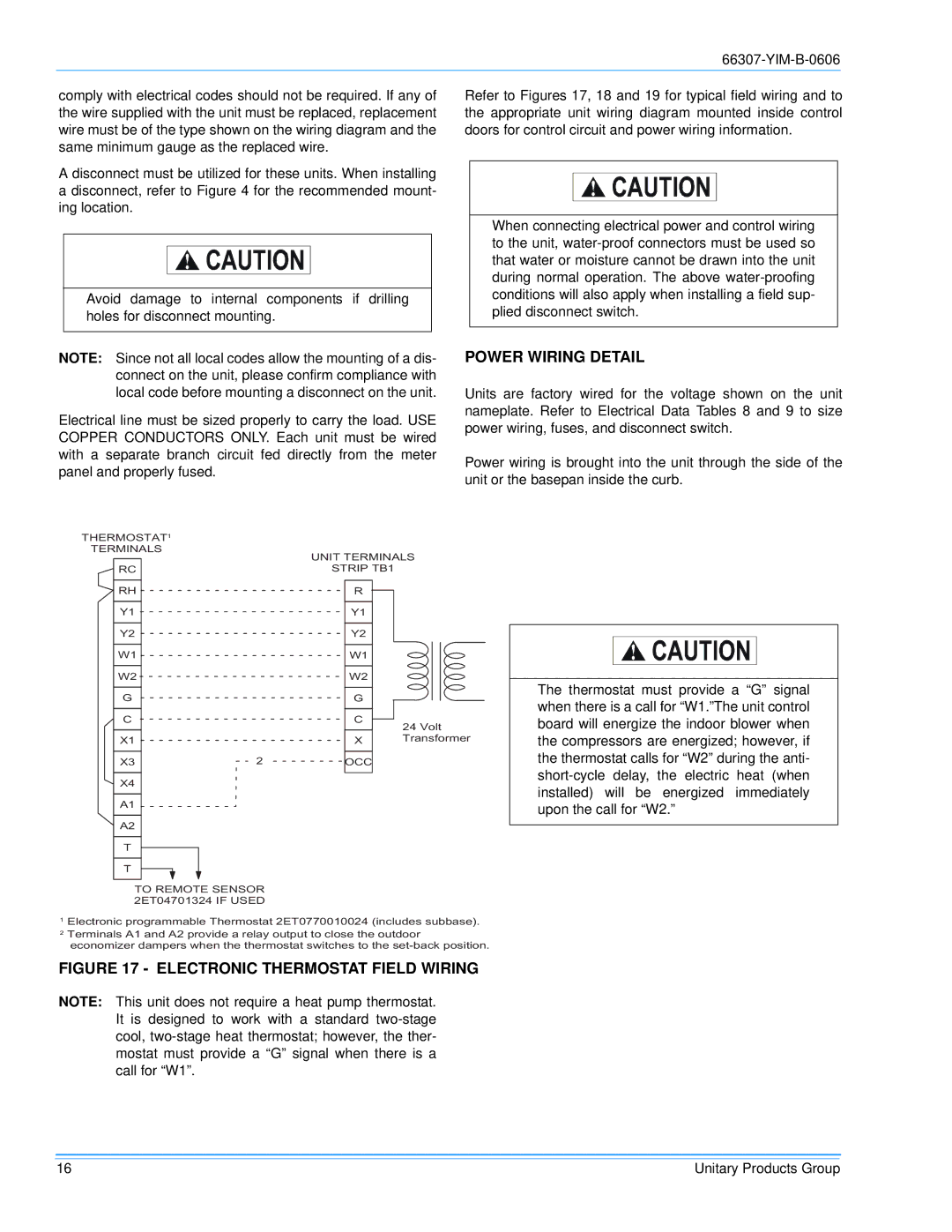 York BP 090, BP120 installation manual Power Wiring Detail, Electronic Thermostat Field Wiring 