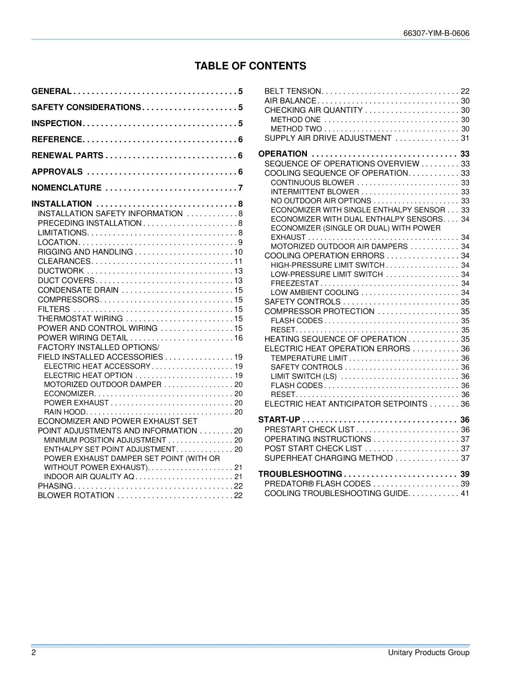 York BP 090, BP120 installation manual Table of Contents 