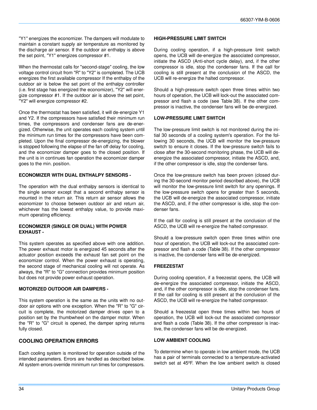 York BP 090, BP120 installation manual Cooling Operation Errors 