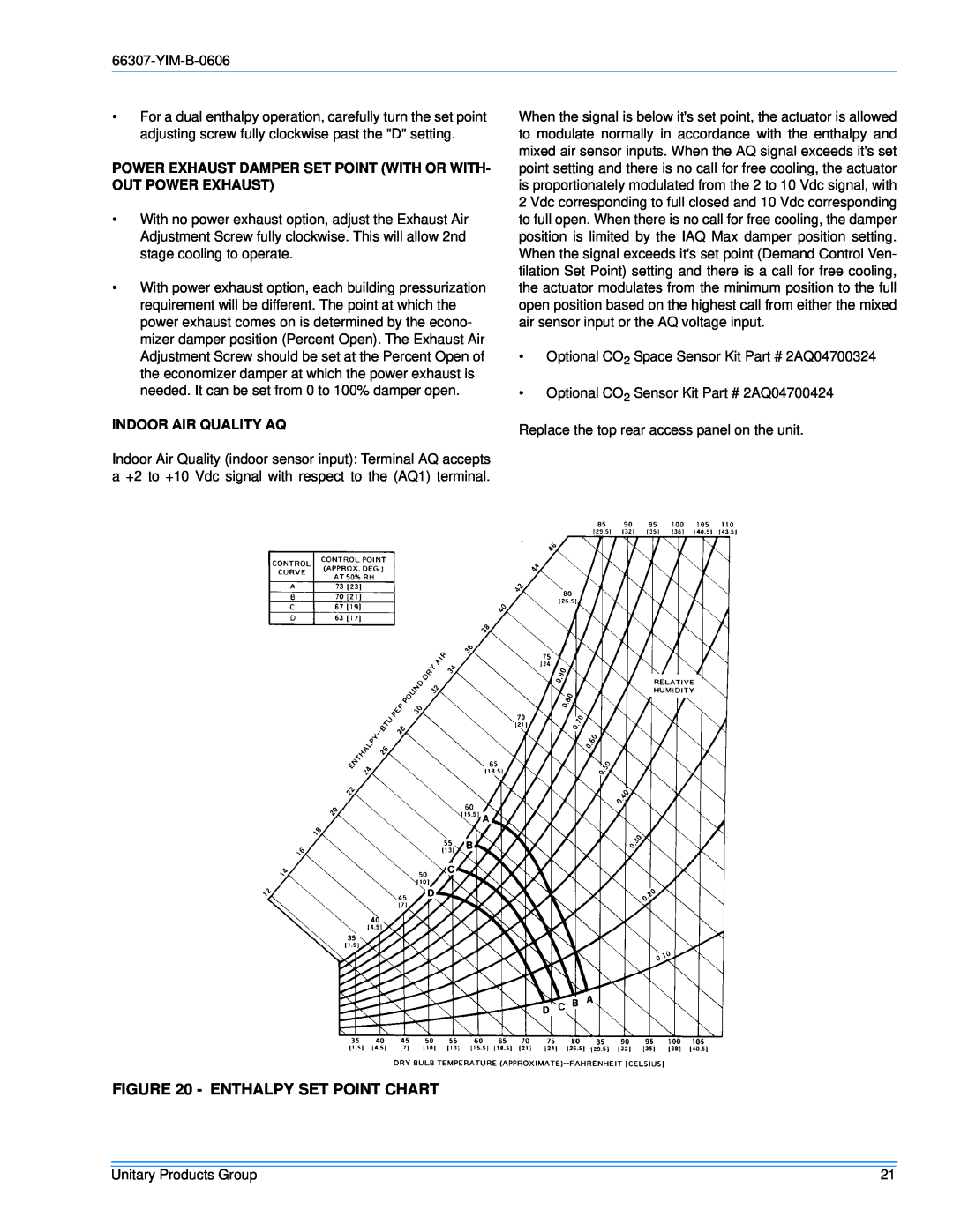 York BP120, BP 090 installation manual Enthalpy Set Point Chart, Indoor Air Quality Aq 