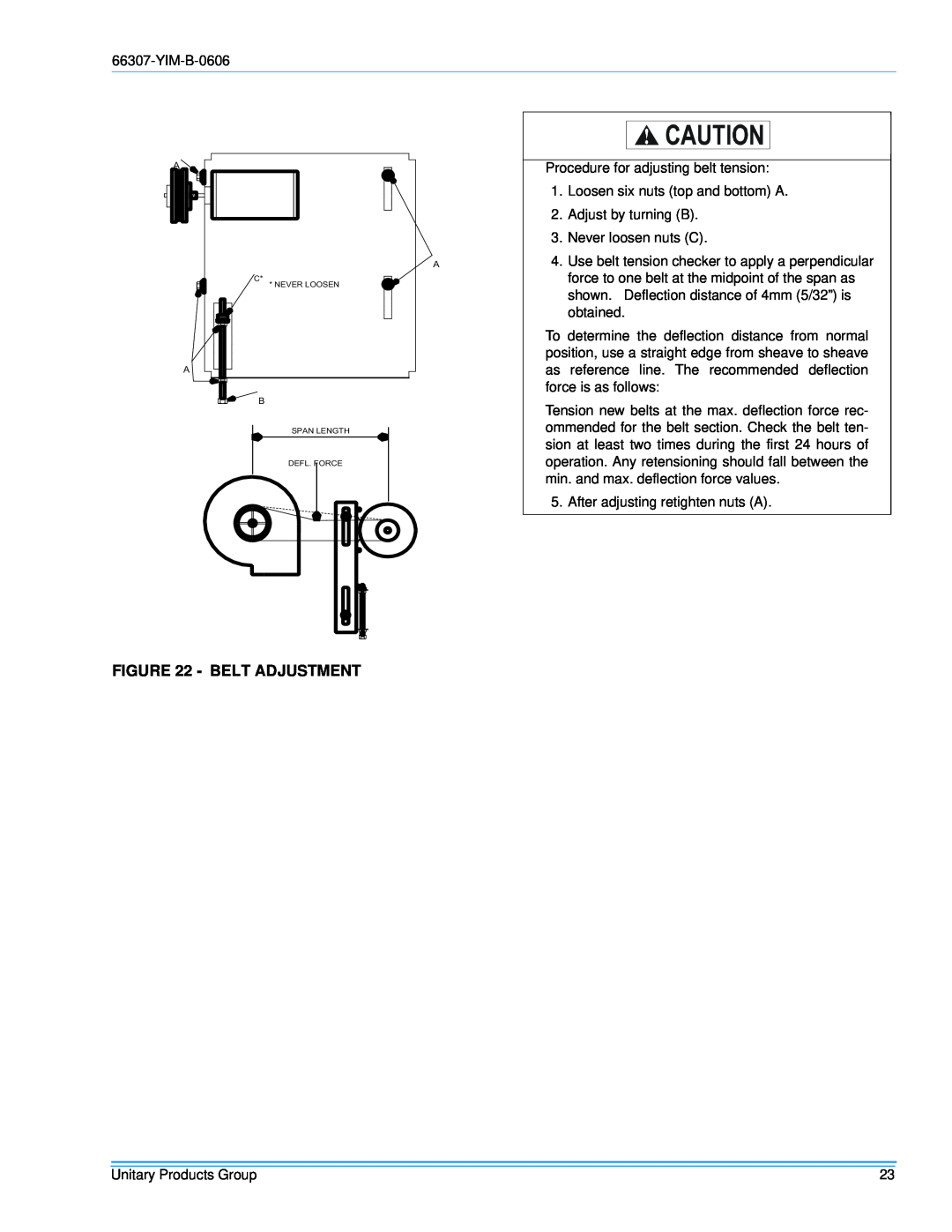 York BP120, BP 090 installation manual Belt Adjustment 