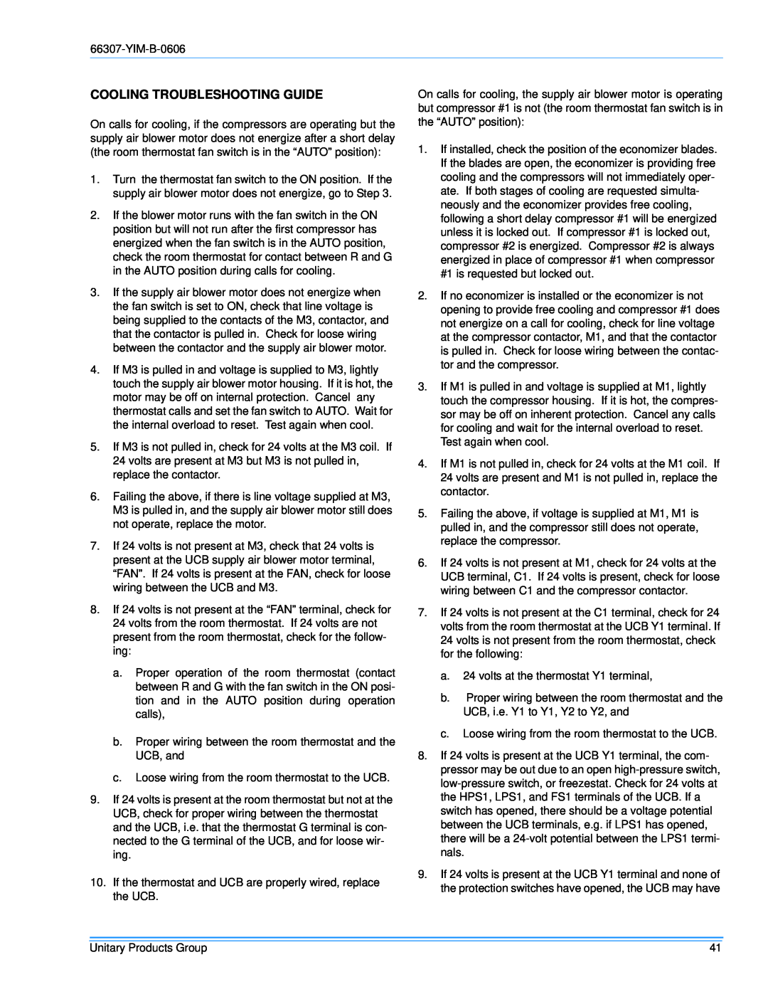 York BP120, BP 090 installation manual Cooling Troubleshooting Guide 